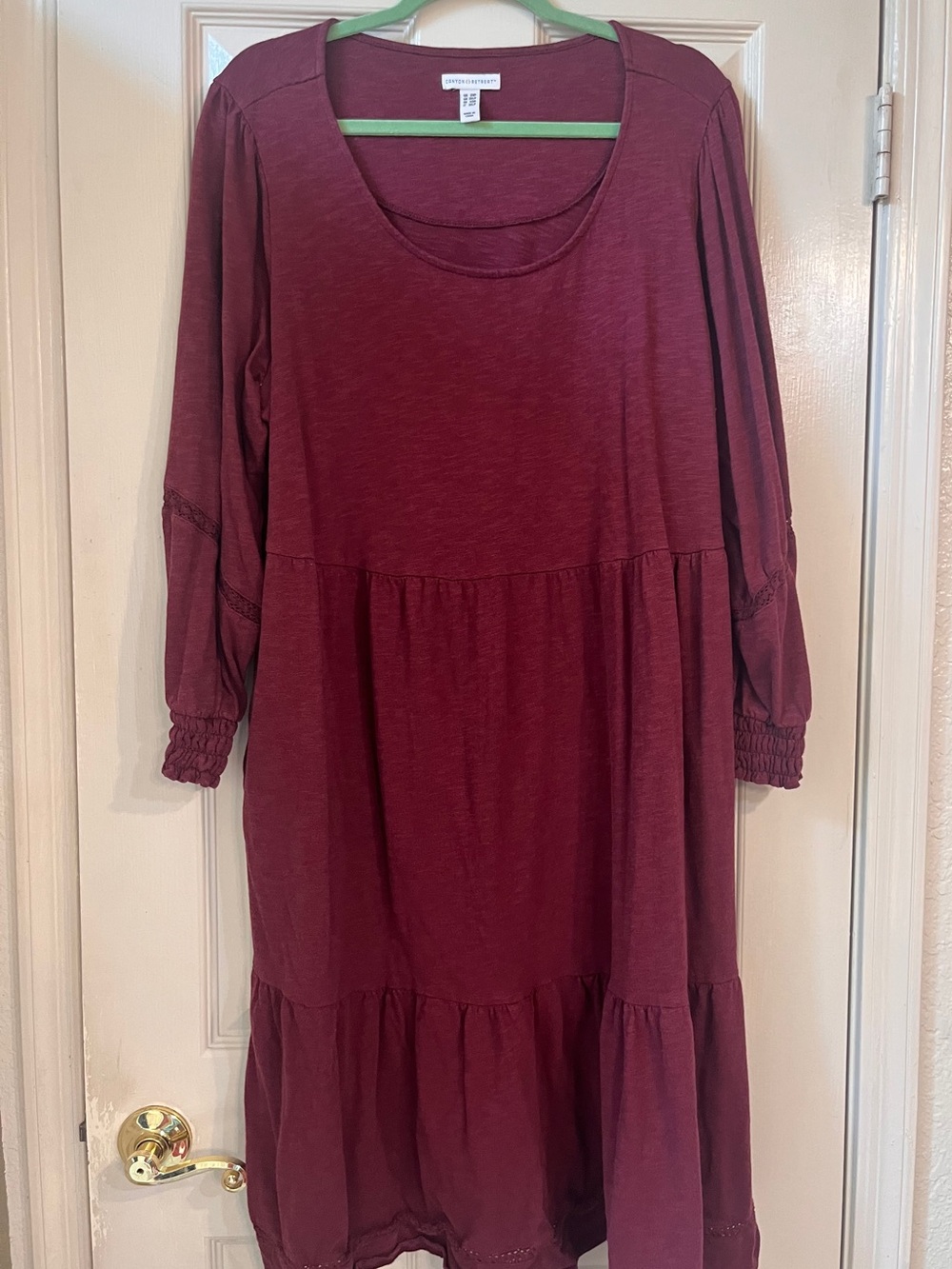 Canyon Retreat Burgundy Long-Sleeve Tiered Midi Dress
